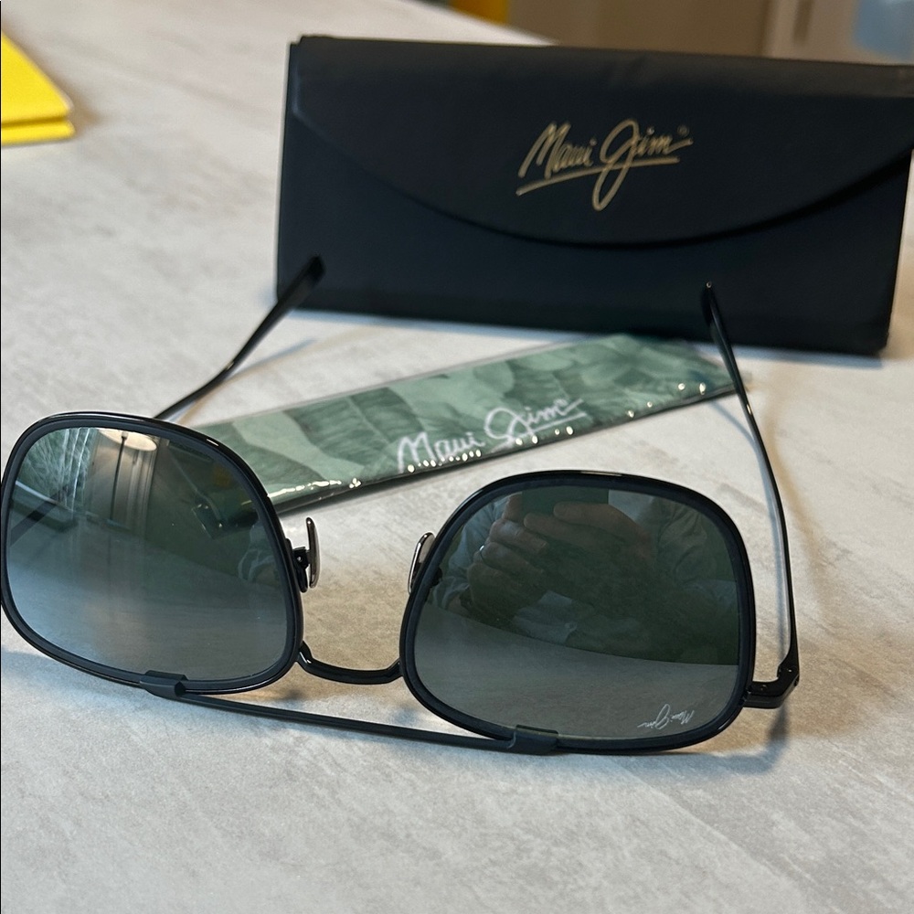 Maui Jim Black Frame Sunglasses with Green Lenses